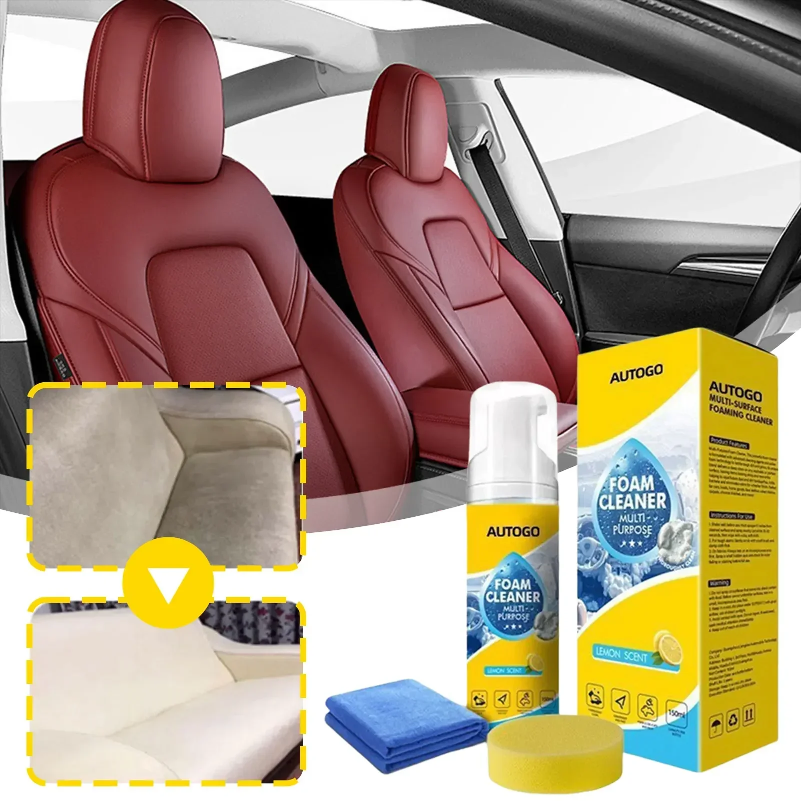 Sneaker Care Spray - 150ml 多目的フォームクリーナー 車内用フォームクリーナー スポンジ付き レザーシート 白い靴の汚れ落とし